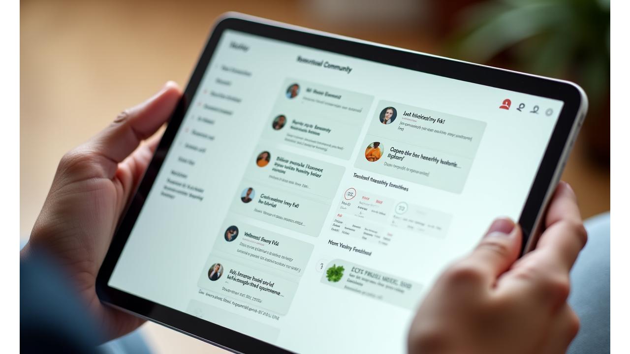 Screenshot of a social media-style activity feed showing user posts, questions, and success stories.
