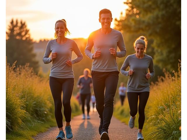 Group of diverse adults enjoying an outdoor group fitness activity in a Portland park.