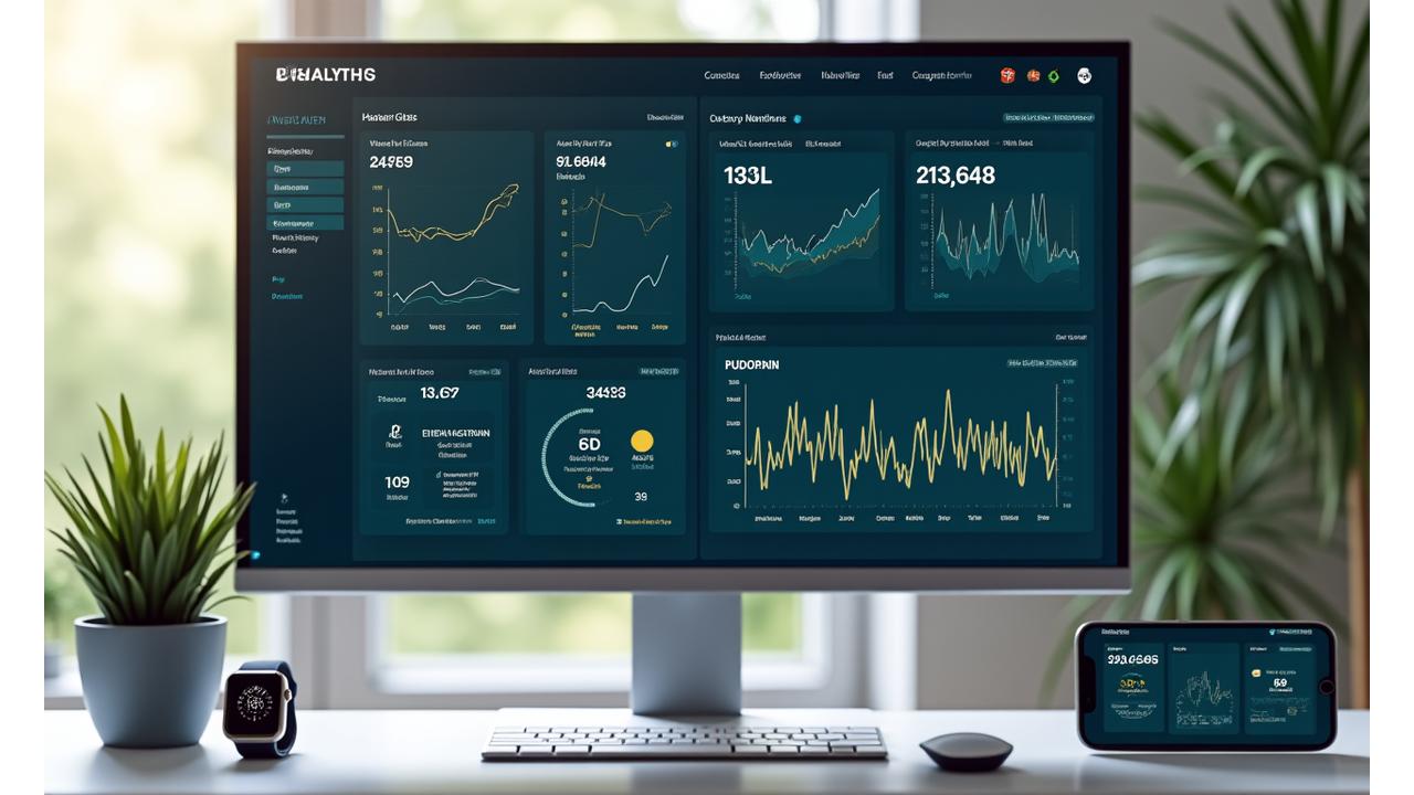 Interactive health analytics dashboard showing sleep, activity, and nutrition trends with personalized insights for adults 35+