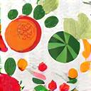 Graphic of fruits, vegetables, and a food plate with nutrition labels, symbolizing balanced nutrition tracking