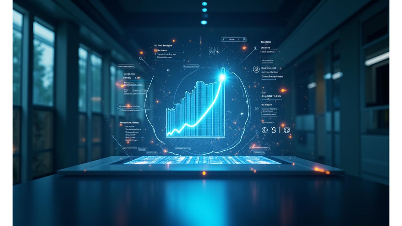 Futuristic AI interface visualizing health data trends and predictive analytics charts for personalized health guidance