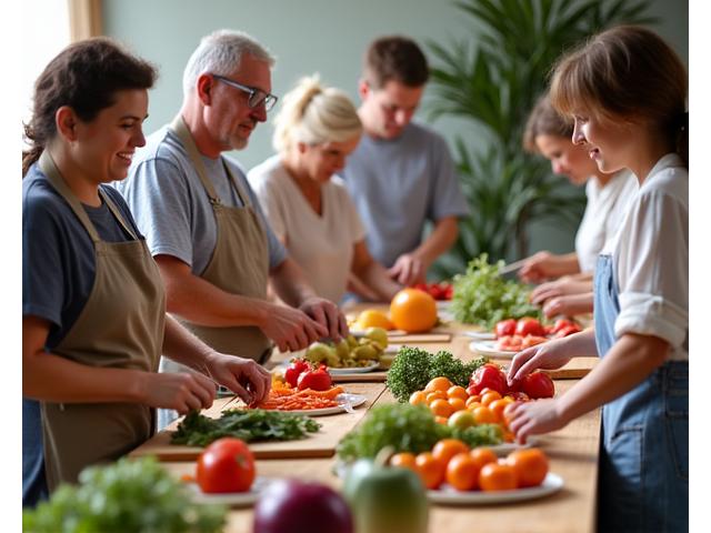 Hands-on nutrition workshop with fresh, colorful ingredients.