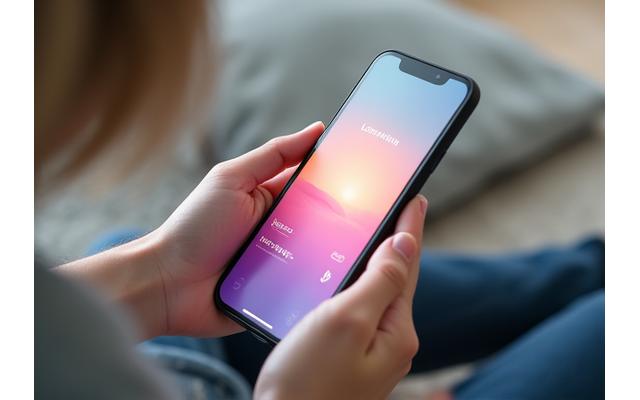 Smartphone displaying a meditation app with serene visuals