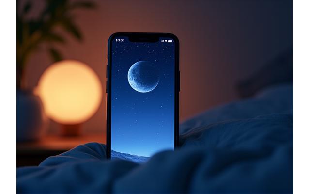 Smartphone displaying a sleep optimization app with crescent moon icon