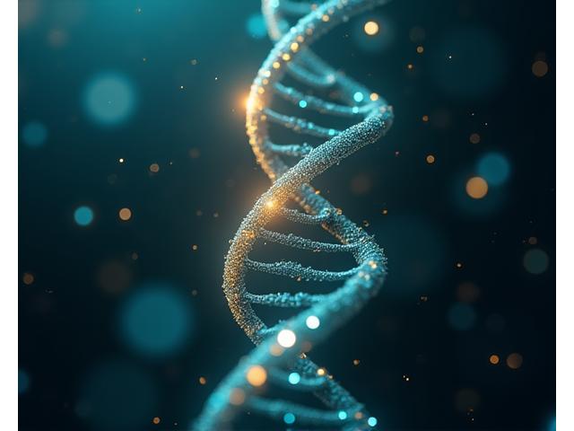 An intricate, glowing DNA double helix representing personalized nutrition data