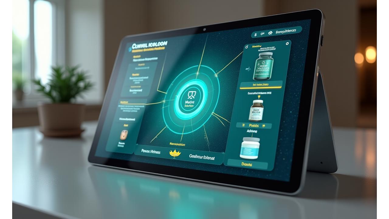 Interactive product recommendation interface displaying personalized wellness suggestions based on user profile and health data.