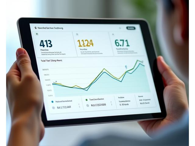 Graphical sleep tracking dashboard showing deep sleep, REM, and total sleep duration metrics over time with green positive trends.